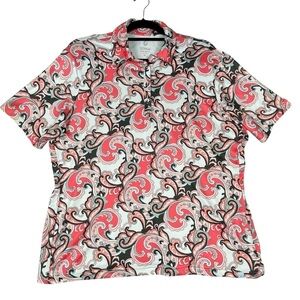 GGblue Luxe Paisley Print Athleisure Sport Activewear Golf Polo Shirt - Sz XL